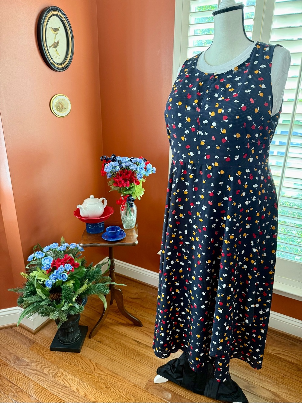 Tommy Hilfiger Semi-sheer Faux-wrap Sundress in Navy with Floral Confetti Print